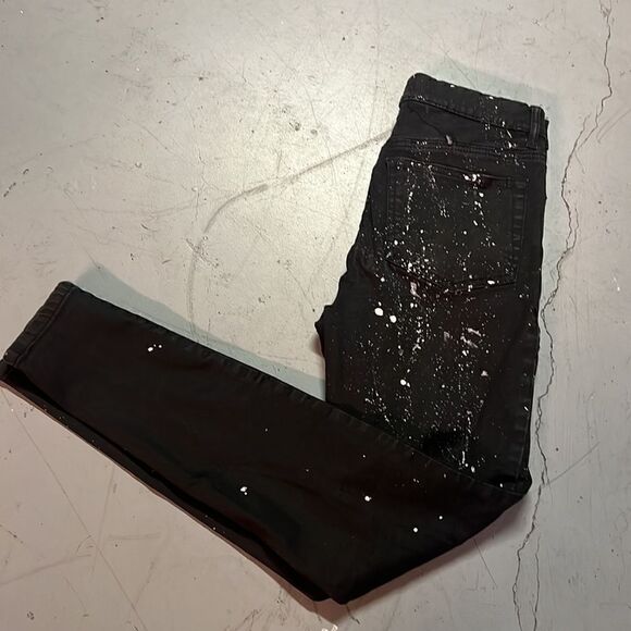 Custom DYNDNM Kate Upcycled Size 27 Black + White Paint Splatter Motto Jeggings - Picture 4 of 8